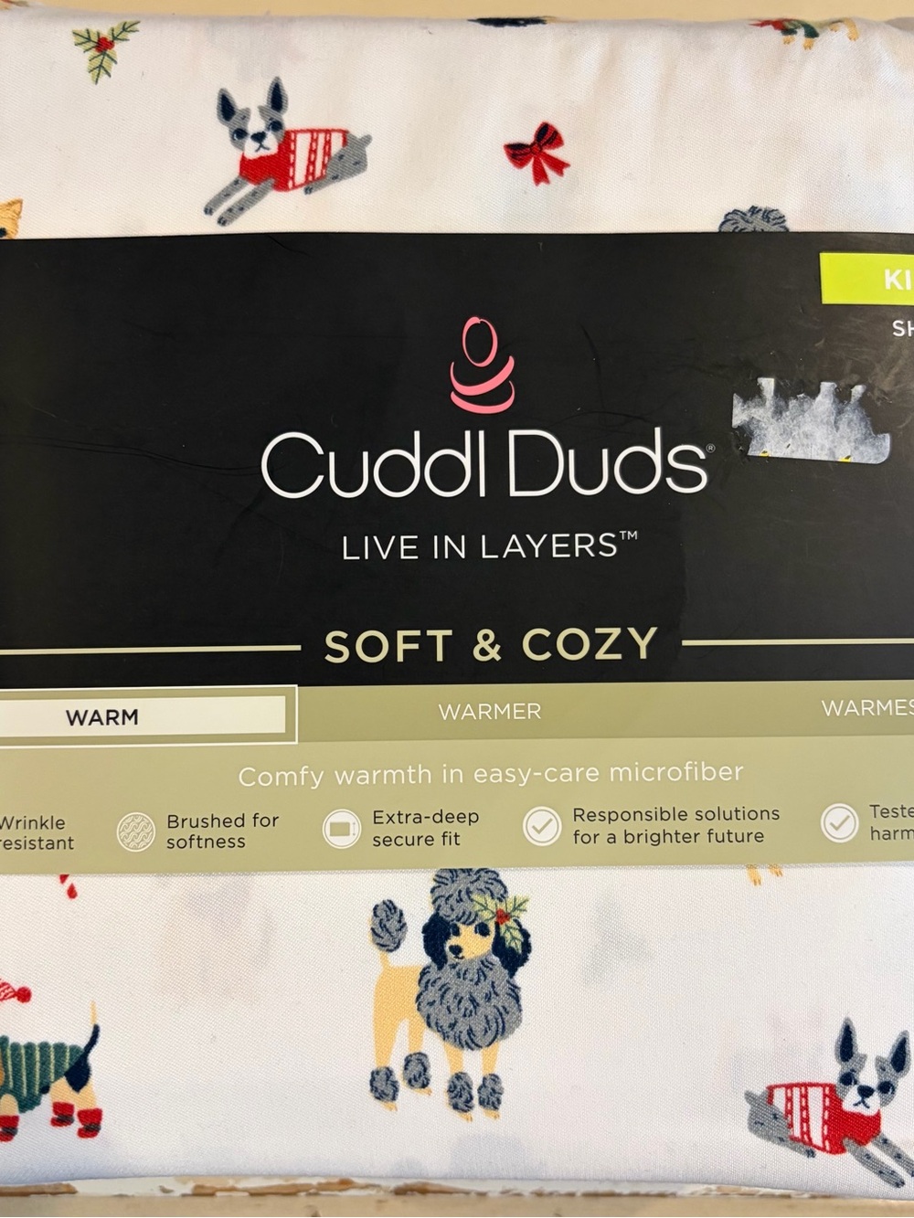 Cuddl Duds Soft & Cozy Microfiber Sheet Set - White with Dog Print New KING SET